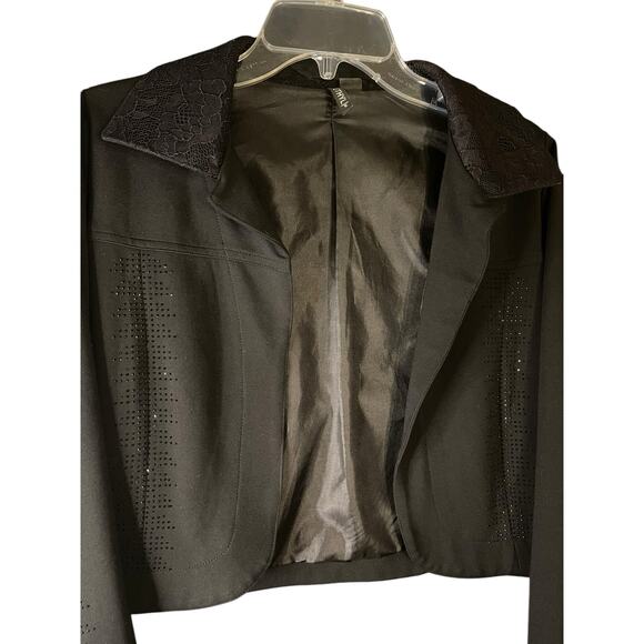 Ethyl Black Jacket/Blazer w/ Sparkles on Front and Lace on Sleeve Size Small - Picture 6 of 11
